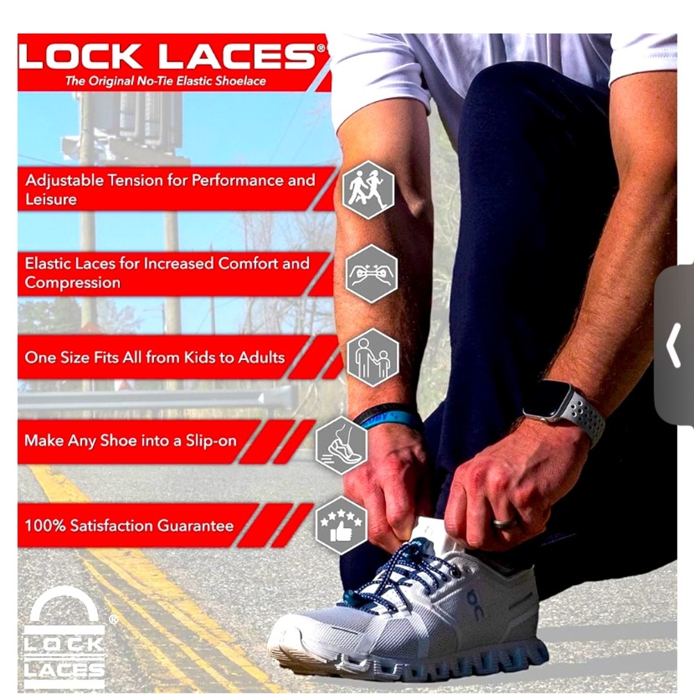Lock Laces Black No-Tie Elastic Shoelaces